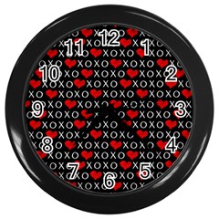 Xoxo Valentines Day Pattern Wall Clocks (black) by Valentinaart