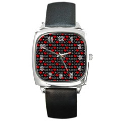 Xoxo Valentines Day Pattern Square Metal Watch by Valentinaart