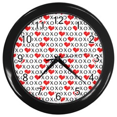 Xoxo Valentines Day Pattern Wall Clocks (black) by Valentinaart