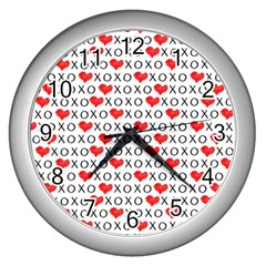 Xoxo Valentines Day Pattern Wall Clocks (silver)  by Valentinaart