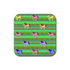 Rainbow Ponies Rubber Coaster (square)  by CosmicEsoteric