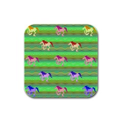 Rainbow Ponies Rubber Square Coaster (4 Pack)  by CosmicEsoteric