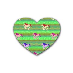 Rainbow Ponies Rubber Coaster (heart)  by CosmicEsoteric