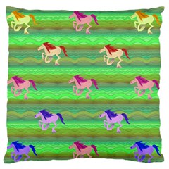 Rainbow Ponies Large Flano Cushion Case (two Sides) by CosmicEsoteric