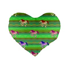 Rainbow Ponies Standard 16  Premium Flano Heart Shape Cushions by CosmicEsoteric