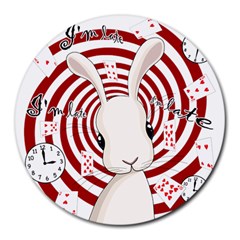 White Rabbit In Wonderland Round Mousepads by Valentinaart