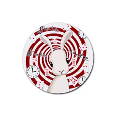 White Rabbit In Wonderland Rubber Coaster (round)  by Valentinaart