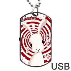 White Rabbit In Wonderland Dog Tag Usb Flash (two Sides) by Valentinaart