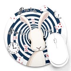 White Rabbit In Wonderland Round Mousepads by Valentinaart