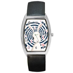 White Rabbit In Wonderland Barrel Style Metal Watch by Valentinaart