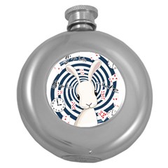 White Rabbit In Wonderland Round Hip Flask (5 Oz) by Valentinaart