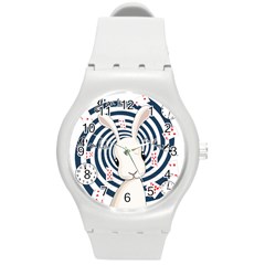 White Rabbit In Wonderland Round Plastic Sport Watch (m) by Valentinaart