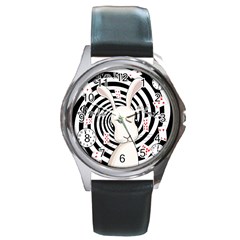 White Rabbit In Wonderland Round Metal Watch by Valentinaart