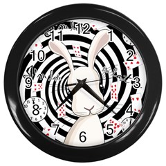 White Rabbit In Wonderland Wall Clocks (black) by Valentinaart