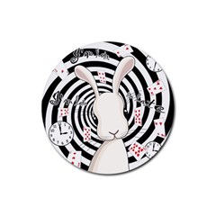 White Rabbit In Wonderland Rubber Round Coaster (4 Pack)  by Valentinaart