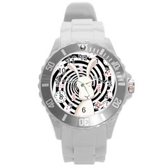 White Rabbit In Wonderland Round Plastic Sport Watch (l) by Valentinaart