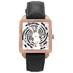 White Rabbit In Wonderland Rose Gold Leather Watch  by Valentinaart