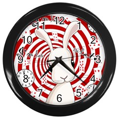 White Rabbit In Wonderland Wall Clocks (black) by Valentinaart