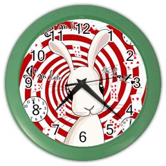 White Rabbit In Wonderland Color Wall Clocks by Valentinaart