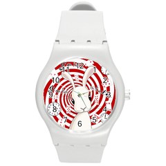 White Rabbit In Wonderland Round Plastic Sport Watch (m) by Valentinaart