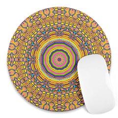 Wood Festive Rainbow Mandala Round Mousepads by pepitasart