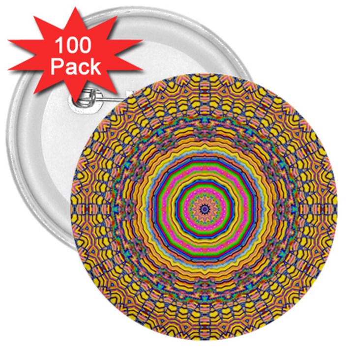 Wood Festive Rainbow Mandala 3  Buttons (100 pack) 