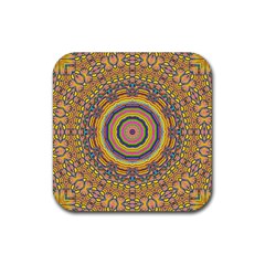 Wood Festive Rainbow Mandala Rubber Coaster (square)  by pepitasart