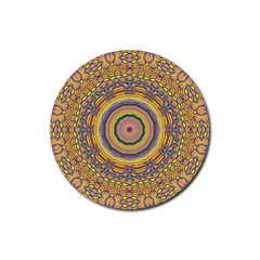 Wood Festive Rainbow Mandala Rubber Coaster (round)  by pepitasart