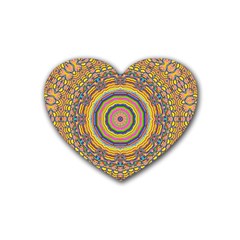 Wood Festive Rainbow Mandala Rubber Coaster (heart)  by pepitasart