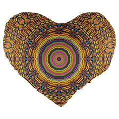 Wood Festive Rainbow Mandala Large 19  Premium Heart Shape Cushions by pepitasart