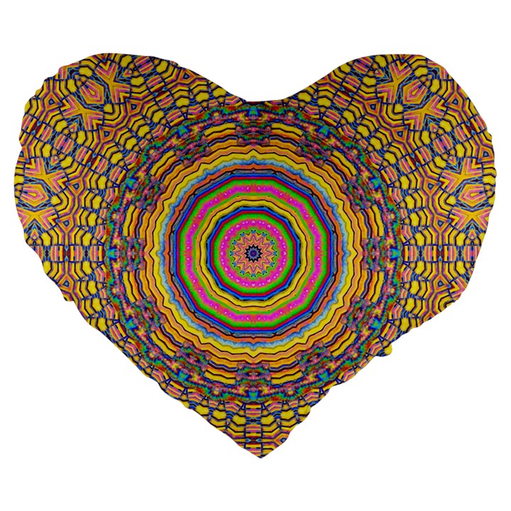 Wood Festive Rainbow Mandala Large 19  Premium Heart Shape Cushions