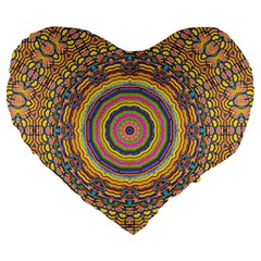 Wood Festive Rainbow Mandala Large 19  Premium Flano Heart Shape Cushions by pepitasart