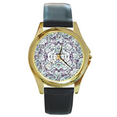 Modern Collage Pattern Mosaic Round Gold Metal Watch by dflcprints