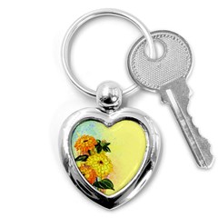 Background Flowers Yellow Bright Key Chains (heart)  by Nexatart