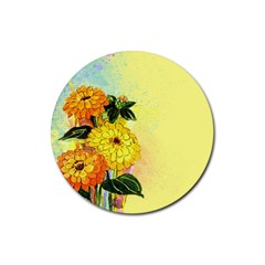 Background Flowers Yellow Bright Rubber Round Coaster (4 Pack)  by Nexatart