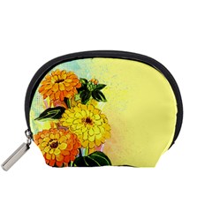 Background Flowers Yellow Bright Accessory Pouches (small)  by Nexatart