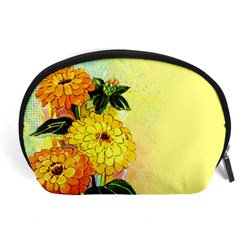 Background Flowers Yellow Bright Accessory Pouches (large)  by Nexatart