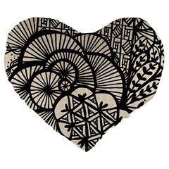 Background Abstract Beige Black Large 19  Premium Flano Heart Shape Cushions by Nexatart