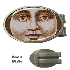 Moon Face Vintage Design Sepia Money Clips (oval)  by Nexatart