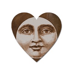 Moon Face Vintage Design Sepia Heart Magnet by Nexatart