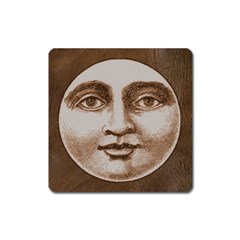 Moon Face Vintage Design Sepia Square Magnet by Nexatart