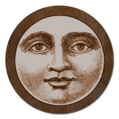 Moon Face Vintage Design Sepia Magnet 5  (round) by Nexatart