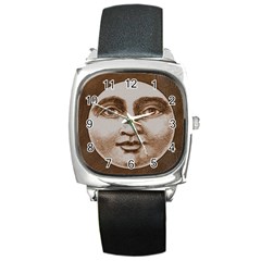 Moon Face Vintage Design Sepia Square Metal Watch by Nexatart