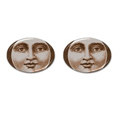 Moon Face Vintage Design Sepia Cufflinks (oval) by Nexatart