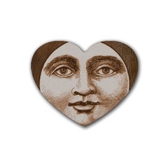 Moon Face Vintage Design Sepia Heart Coaster (4 Pack)  by Nexatart