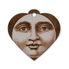 Moon Face Vintage Design Sepia Dog Tag Heart (two Sides) by Nexatart