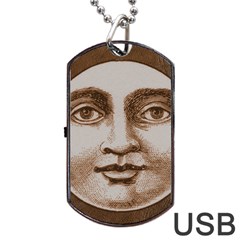 Moon Face Vintage Design Sepia Dog Tag Usb Flash (two Sides) by Nexatart