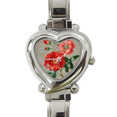 Flower Floral Background Red Rose Heart Italian Charm Watch by Nexatart