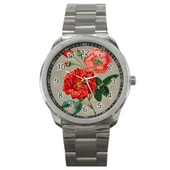 Flower Floral Background Red Rose Sport Metal Watch by Nexatart