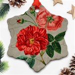 Flower Floral Background Red Rose Snowflake Ornament (Two Sides) Front